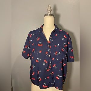 Navy cherry blouse